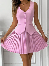 2pcs/Set Women Elegant Single-Breasted Vest And Pleated Skirt Suit